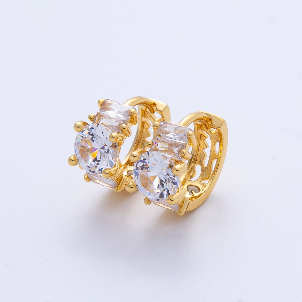 18K Gold Filled 14.5mm Clear CZ Gradient Huggie Earrings | Earrings - 00046 - DLUXCA
