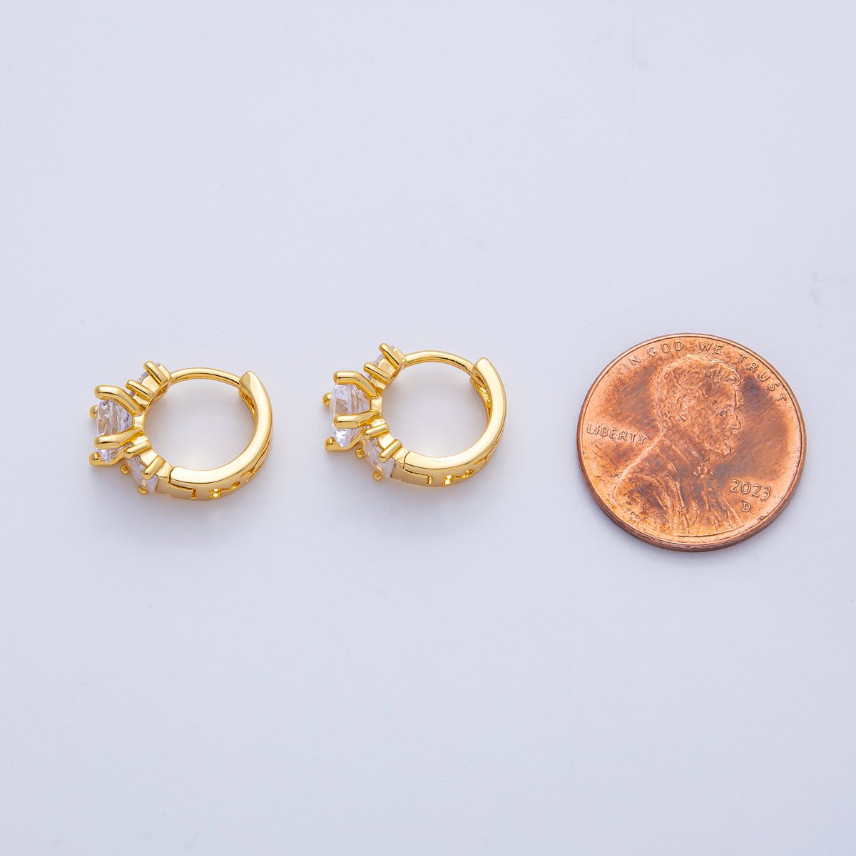 18K Gold Filled 14.5mm Clear CZ Gradient Huggie Earrings | Earrings - 00046 - DLUXCA