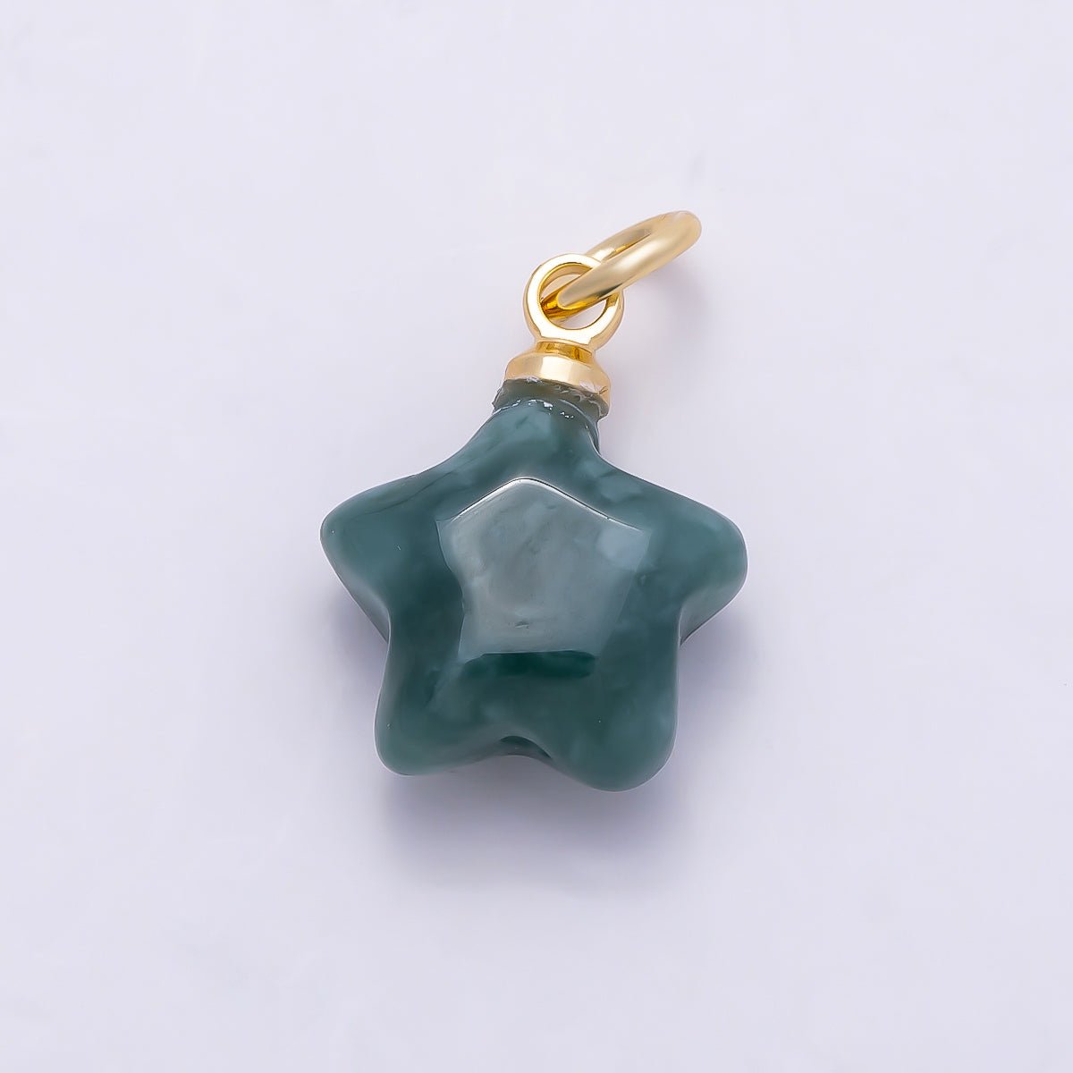 18K Gold Filled 14.5mm Green Aventurine Gemstone Celestial Star Charm | Charms-01346 - DLUXCA