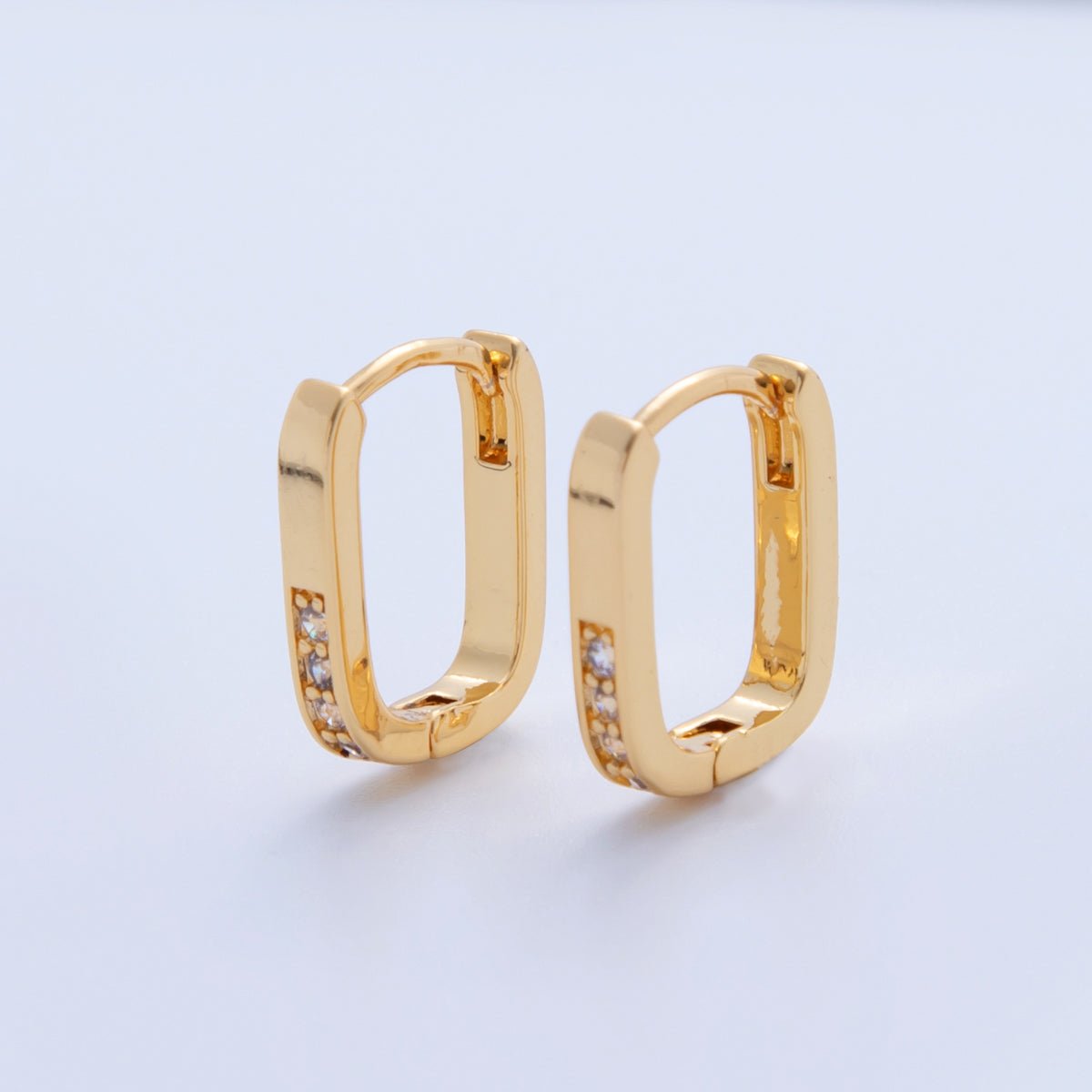 18K Gold Filled 14.5mm Micro Paved CZ Oblong Huggie Earrings | AI351 - DLUXCA
