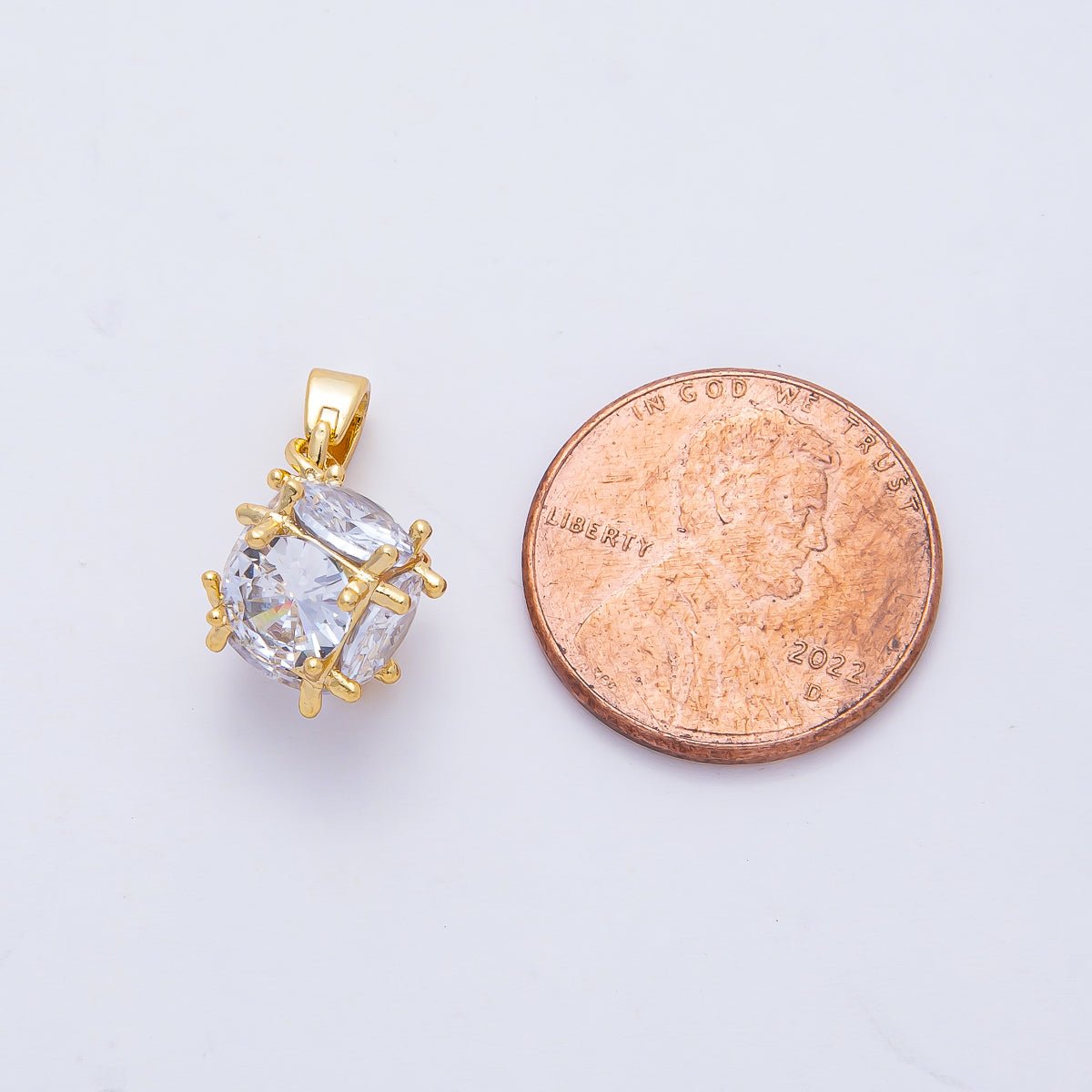 18K Gold Filled 14mm Clear CZ Cube Box Geometric Pendant Charm | AF1177 - DLUXCA