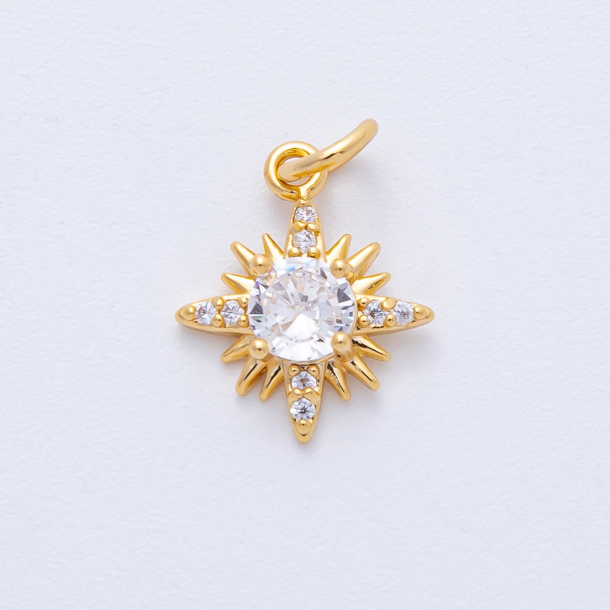 18K Gold Filled 14mm Clear Micro Paved CZ Compass Celestial Starburst Charm | AK173 - DLUXCA