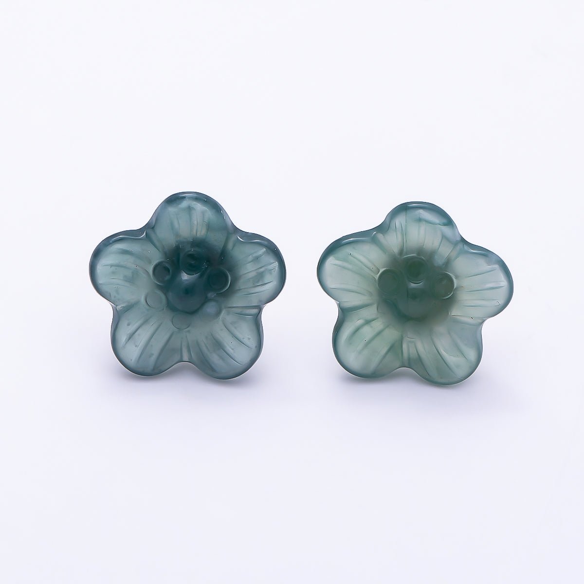 18K Gold Filled 14mm Green Aventurine Flower Stud Earrings | Earrings-00704 - DLUXCA