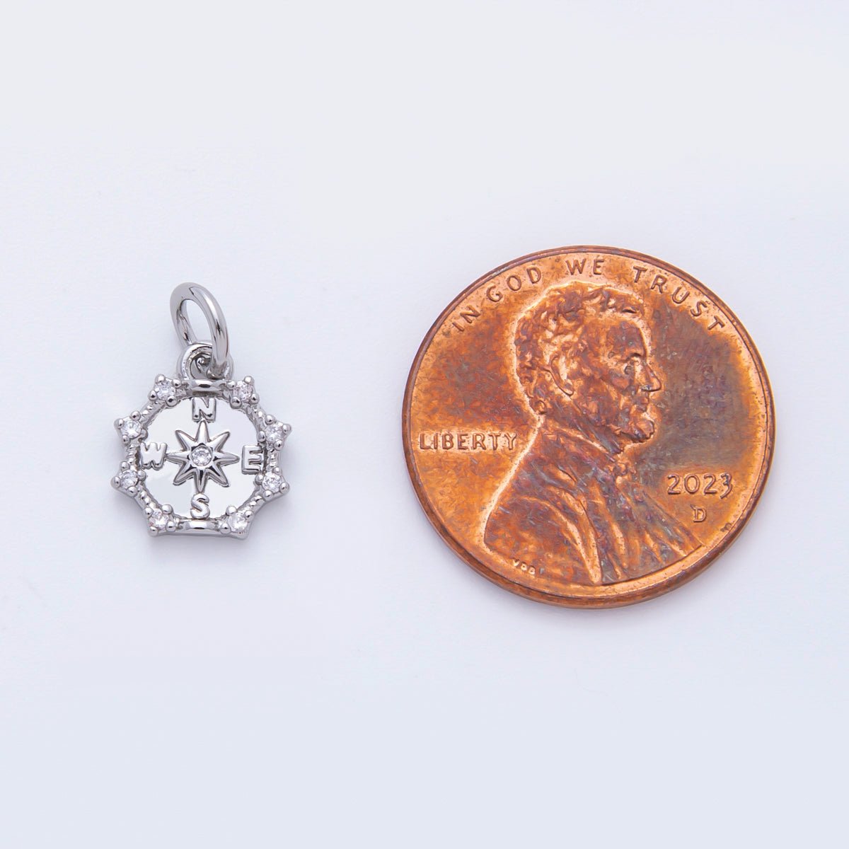 18K Gold Filled 14mm Micro Paved CZ Compact Travel Compass Charm in Gold & Silver | C630 - DLUXCA