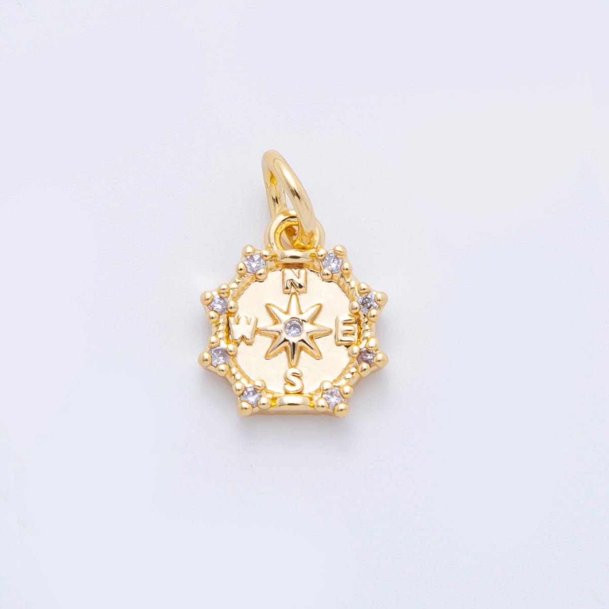 18K Gold Filled 14mm Micro Paved CZ Compact Travel Compass Charm in Gold & Silver | C630 - DLUXCA