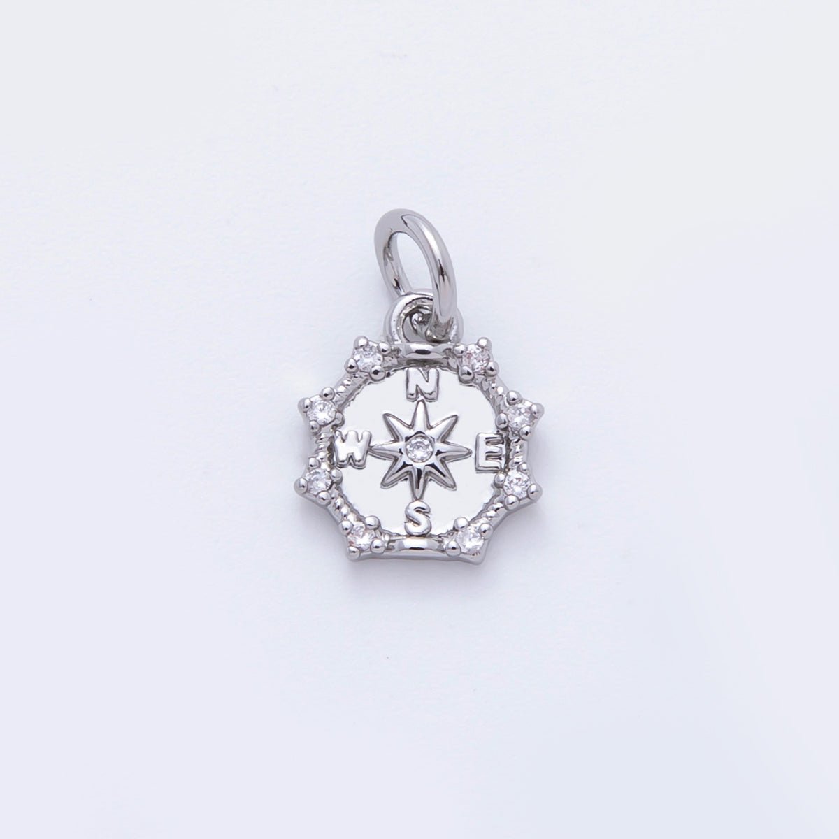 18K Gold Filled 14mm Micro Paved CZ Compact Travel Compass Charm in Gold & Silver | C630 - DLUXCA