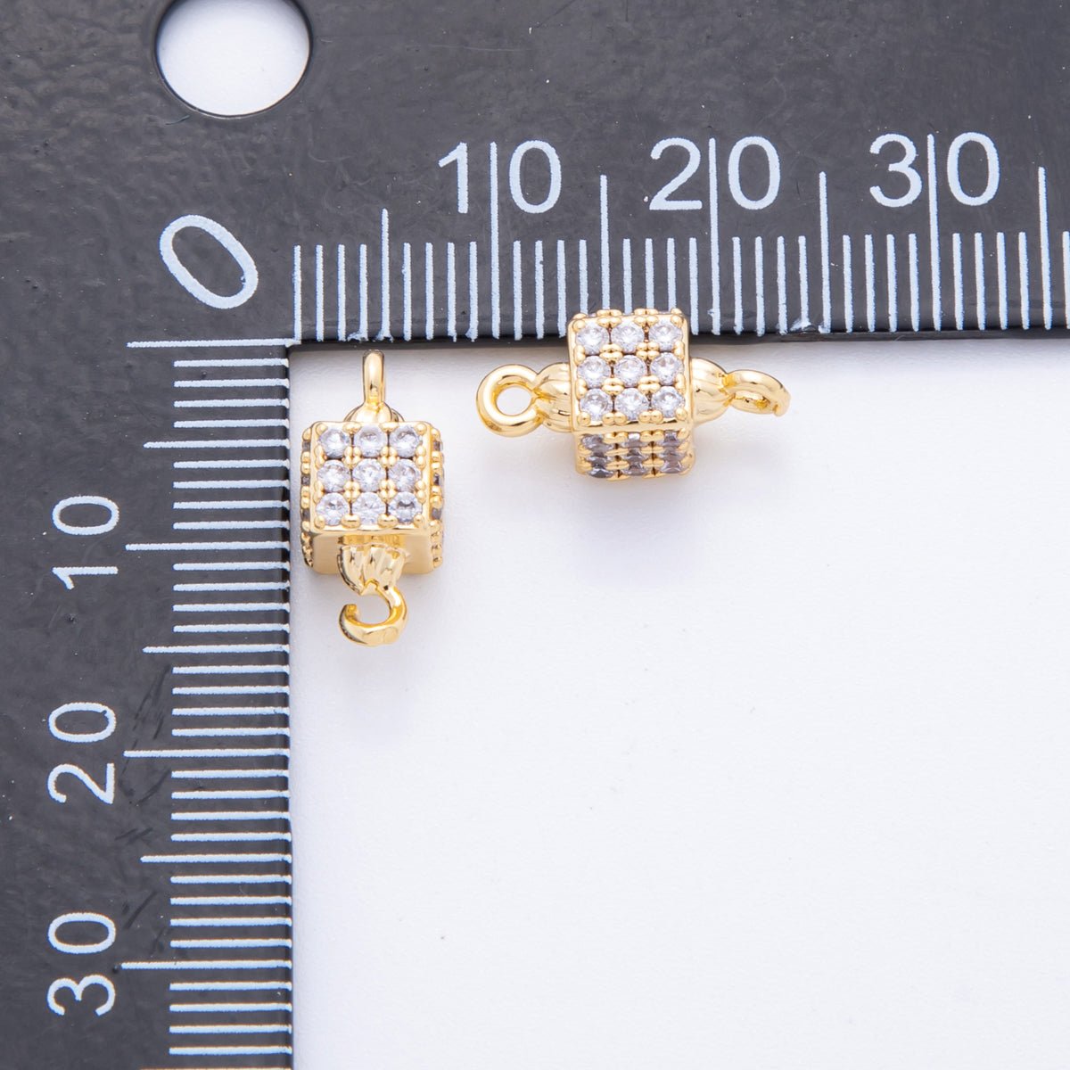 18K Gold Filled 14mm Micro Paved CZ Cubic Box Link Connector | Y161 - DLUXCA