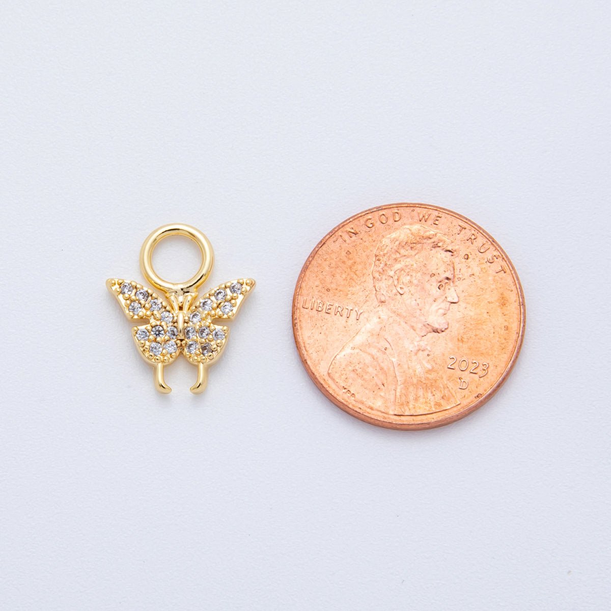 18K Gold Filled 14mm Micro Paved CZ Mariposa Delicate Butterfly Charm | AH - 913 - DLUXCA