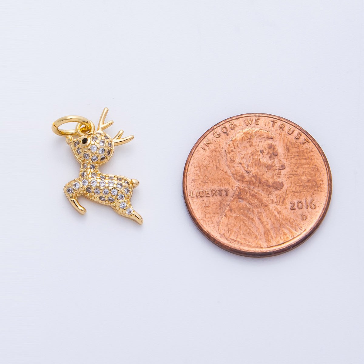 18K Gold Filled 14mm Micro Paved CZ Reindeer Forest Animal Charm | Charms - 00415 - DLUXCA