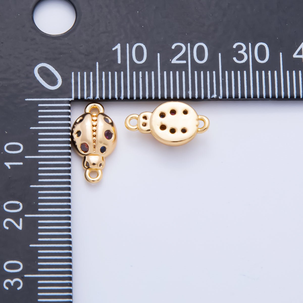 18K Gold Filled 14mm Multicolor Round CZ Lady Bug Charm Connector | Y - 049 - DLUXCA