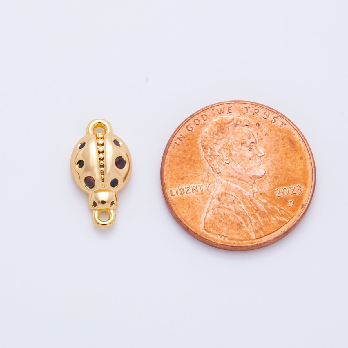 18K Gold Filled 14mm Multicolor Round CZ Lady Bug Charm Connector | Y - 049 - DLUXCA