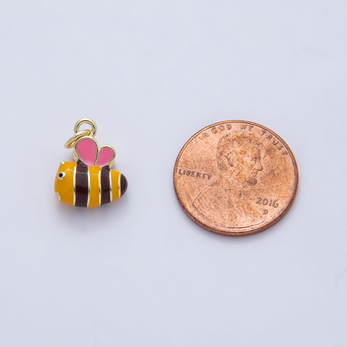 18K Gold Filled 14mm Pink, Yellow Enamel Bumble Bee Insect Charm | AF1472 - DLUXCA