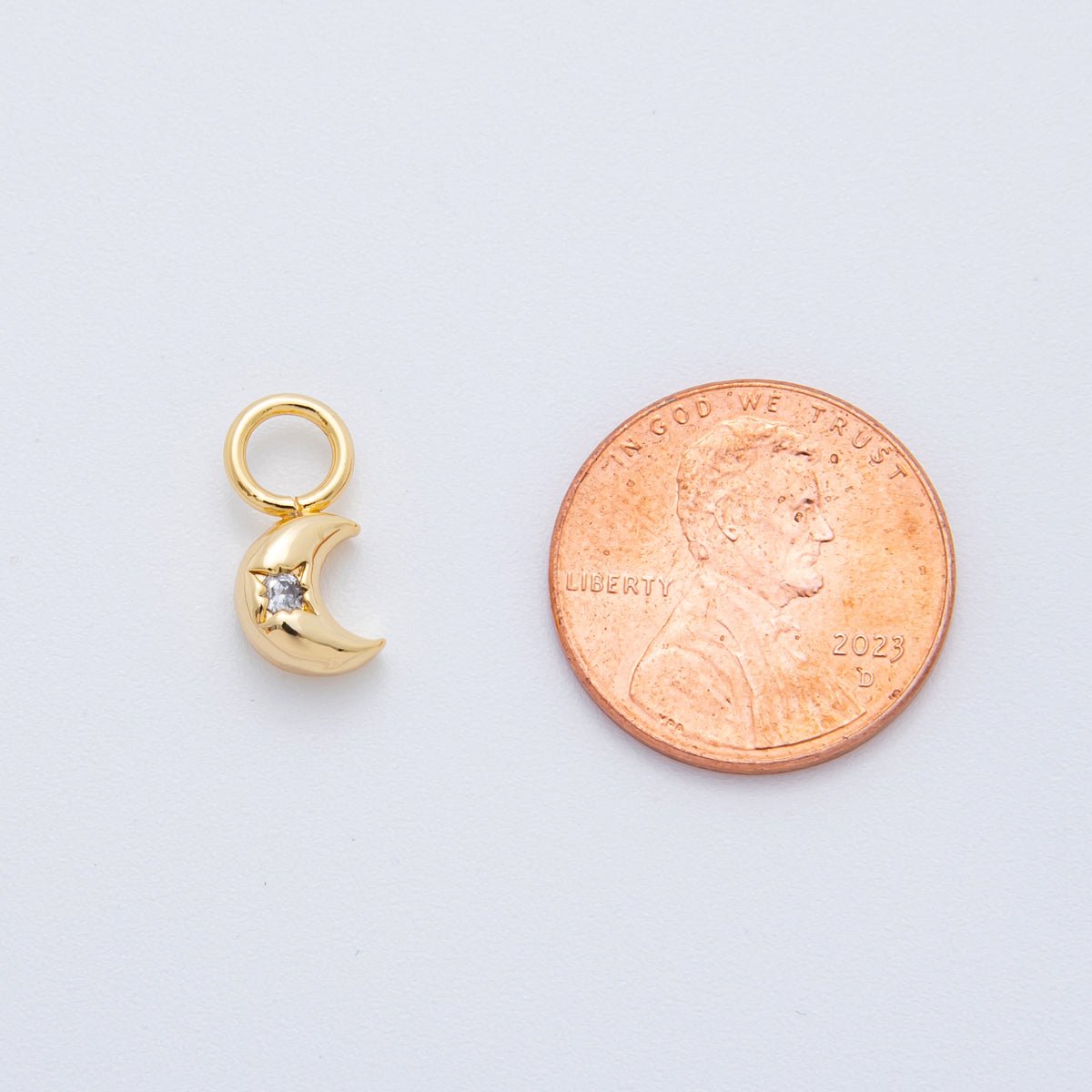 18K Gold Filled 14mm Round CZ Crescent Moon Charm | AH - 922 - DLUXCA