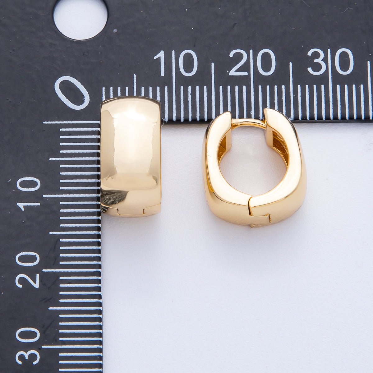 18K Gold Filled 14mm Wide Hammered Huggie Earrings | Earrings - 00042 - DLUXCA