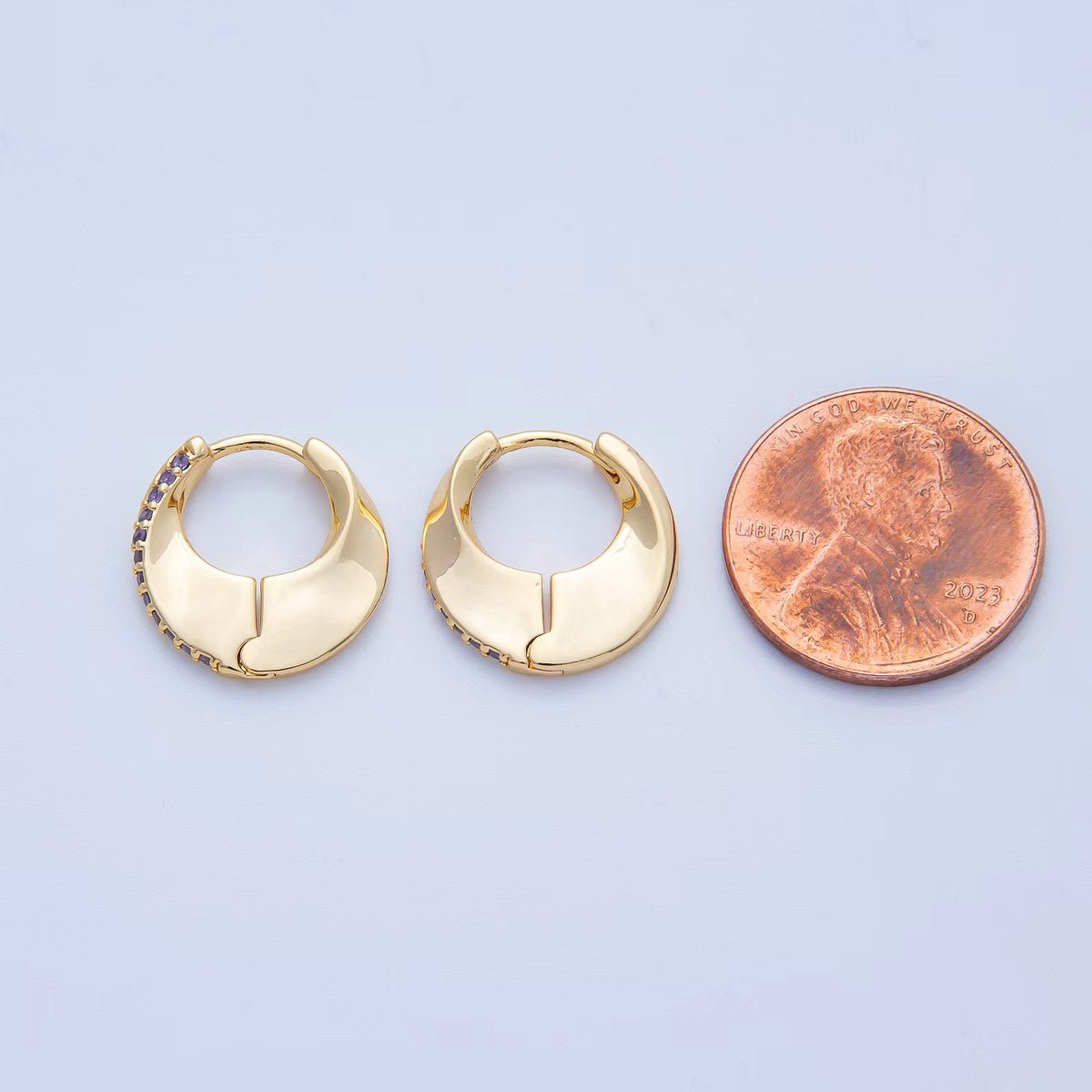 18K Gold Filled 15.3mm Micro Paved CZ Geometric Edged Hoop Earrings | Q166 - DLUXCA