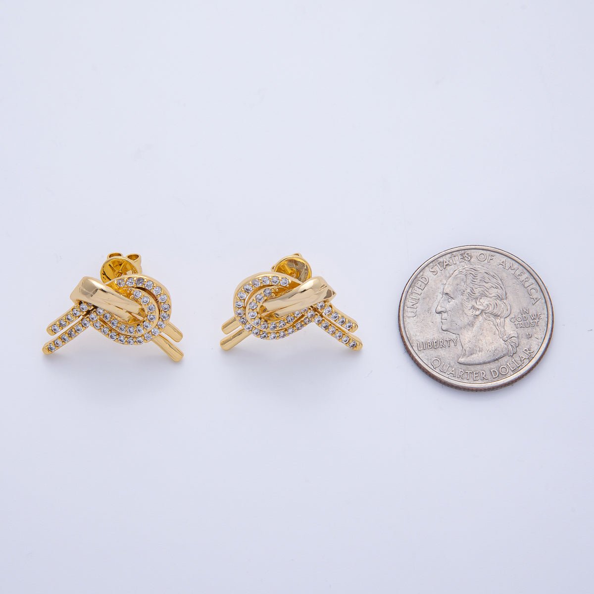 18K Gold Filled 15.5mm Micro Paved CZ Knot Stud Earrings | T126 - DLUXCA