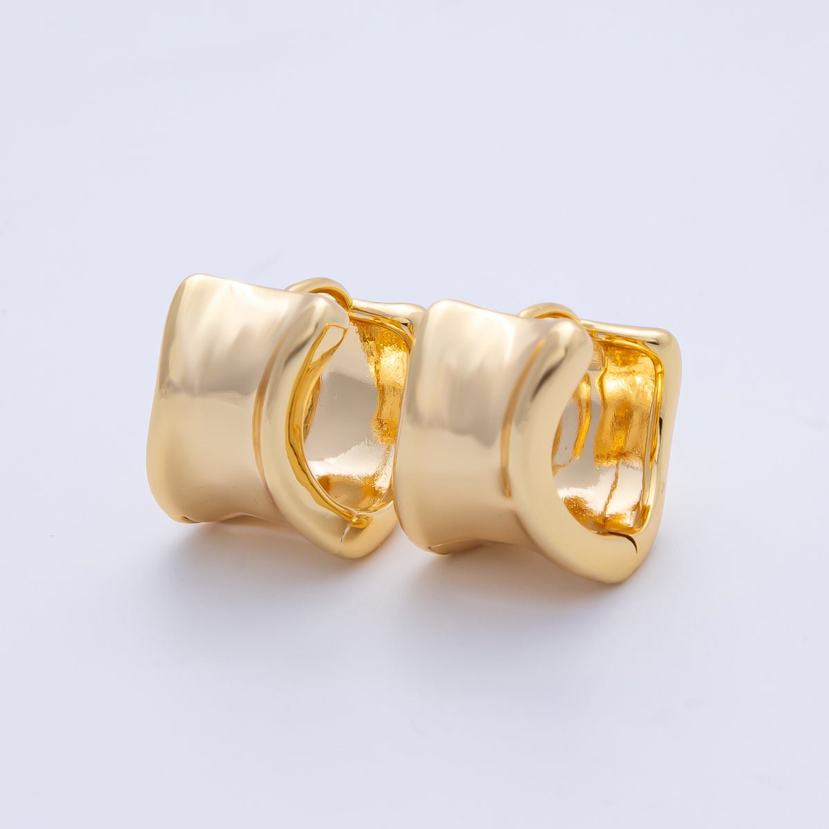 18K Gold Filled 15.5mm Wide Molten Curved Geometric Huggie Earrings | Earrings - 00039 - DLUXCA