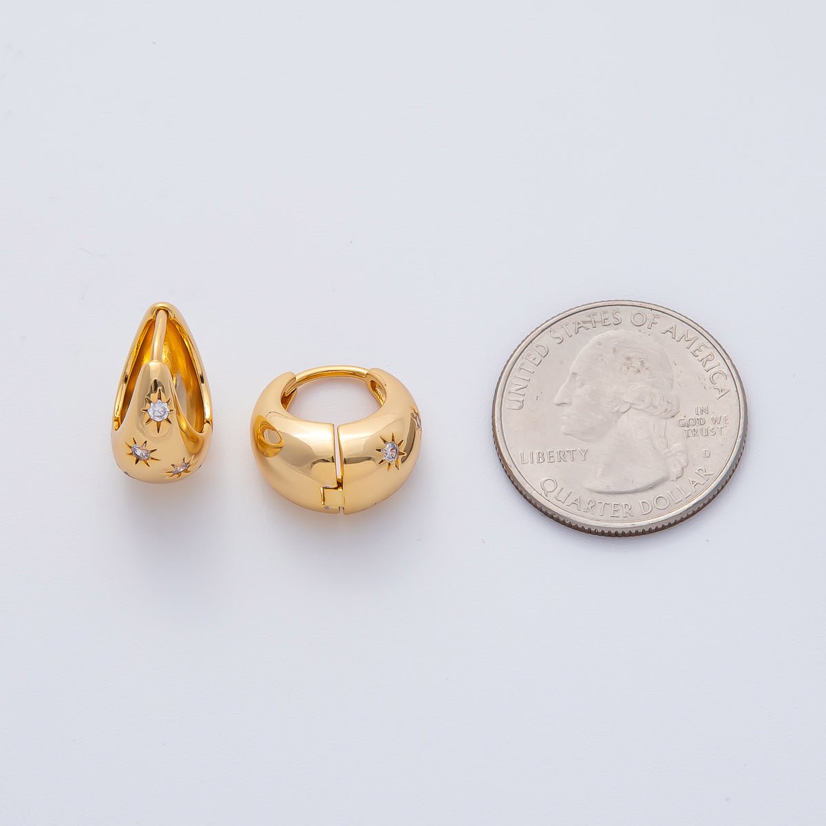 18K Gold Filled 15mm Celestial Star Dotted Dome Huggie Hoop Earrings | AD1618 - DLUXCA