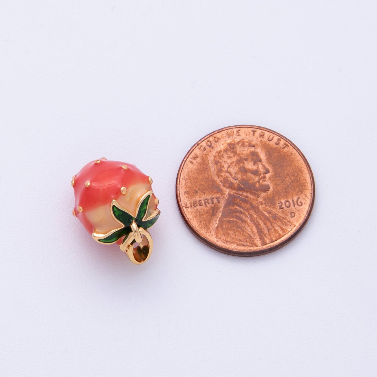 18K Gold Filled 15mm Ceramic Strawberry Fruit 3D Multidimensional Pendant | Charms - 00114 - DLUXCA