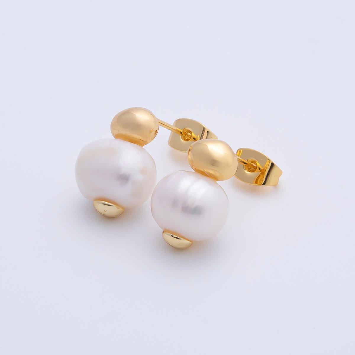 18K Gold Filled 15mm Channel Set Round Pearl Drop Studs Earrings | AD1587 - DLUXCA