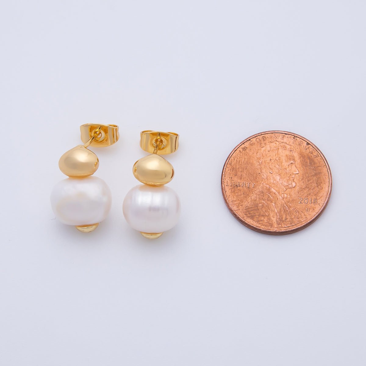 18K Gold Filled 15mm Channel Set Round Pearl Drop Studs Earrings | AD1587 - DLUXCA