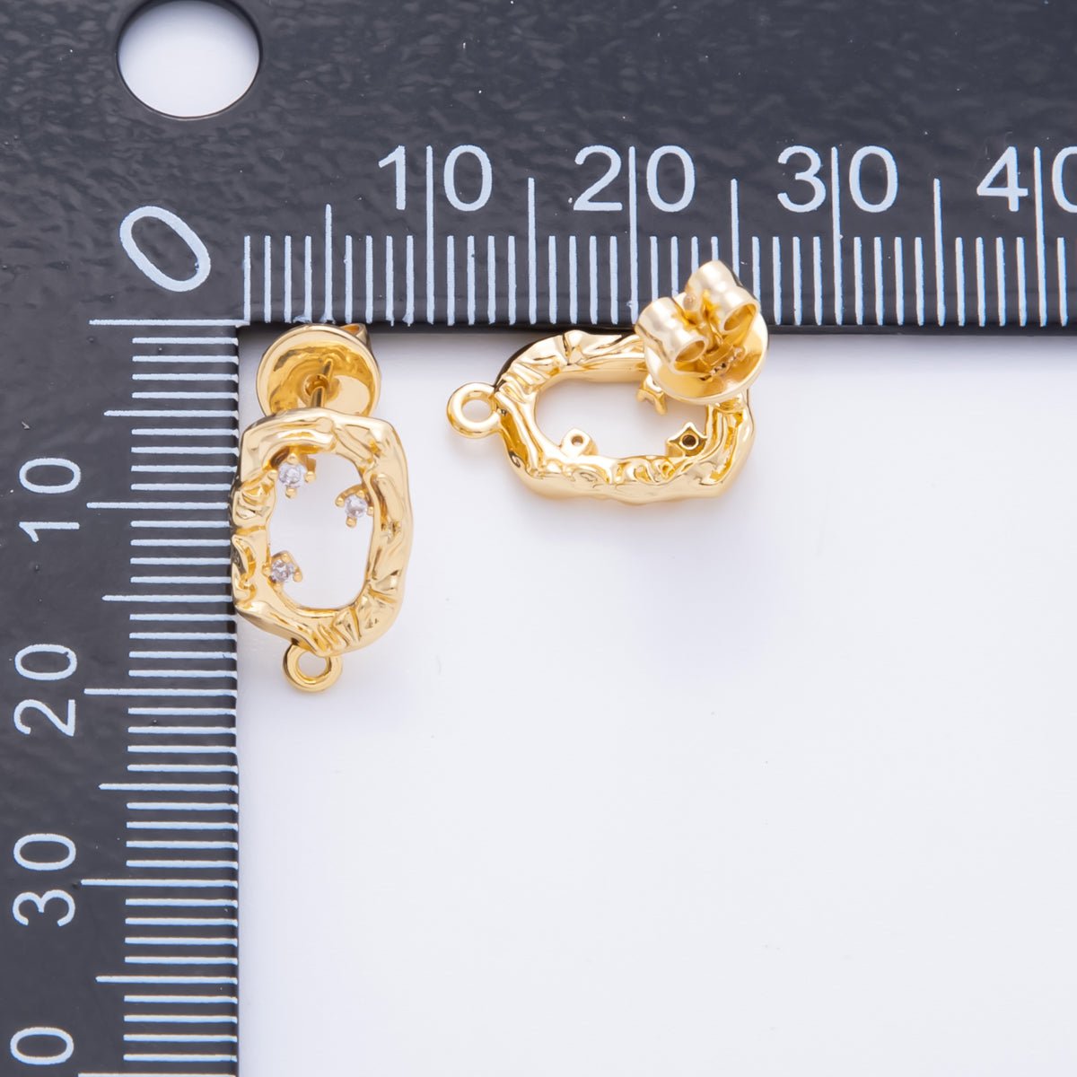 18K Gold Filled 15mm Clear CZ Cluster Open Molten Oval Drop Stud Earrings Findings with Closed Loop for Charm | Z1364 - DLUXCA