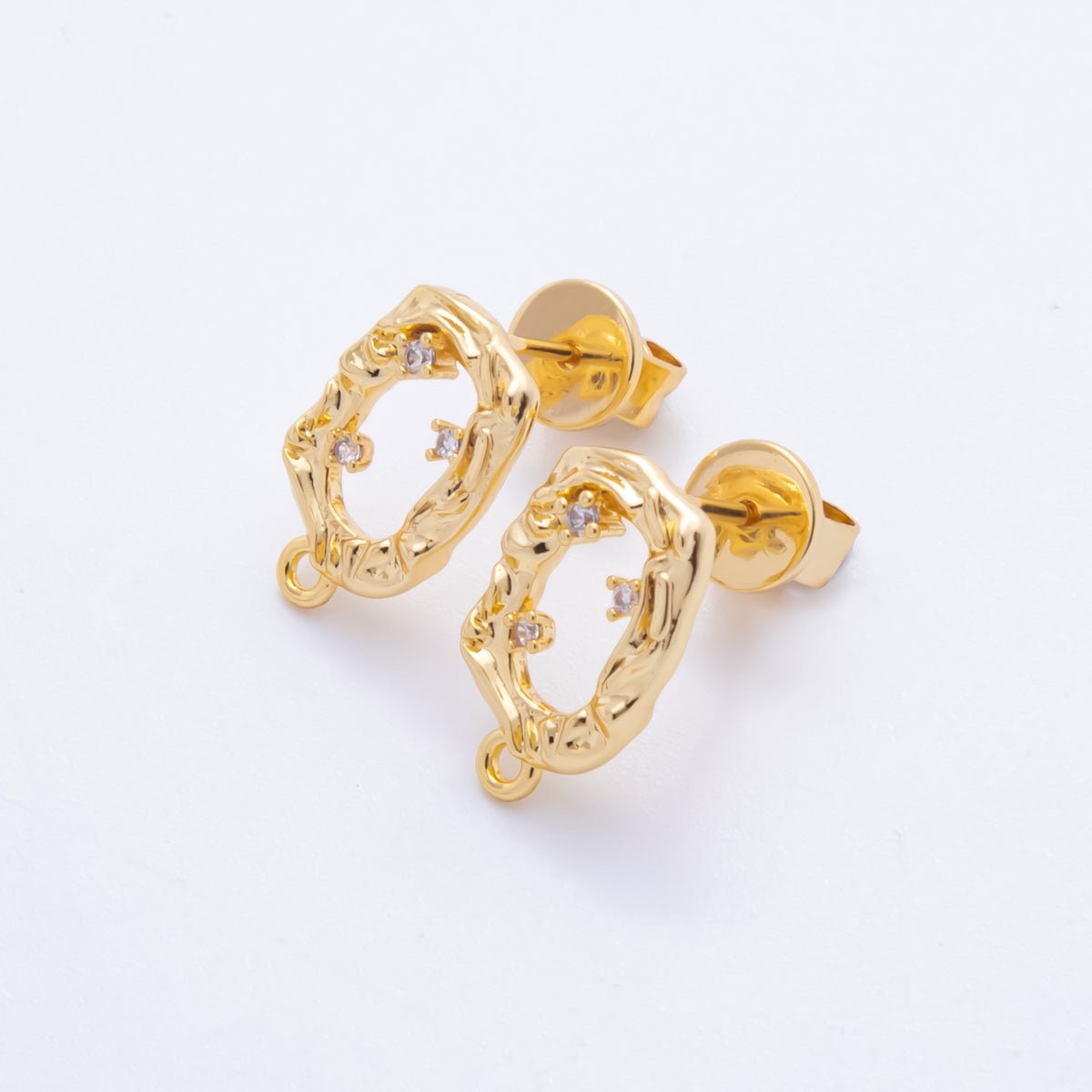 18K Gold Filled 15mm Clear CZ Cluster Open Molten Oval Drop Stud Earrings Findings with Closed Loop for Charm | Z1364 - DLUXCA