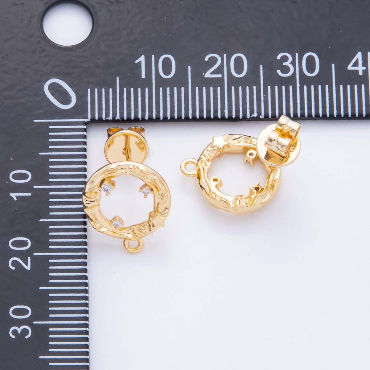 18K Gold Filled 15mm Clear CZ Cluster Open Molten Round Drop Stud Earrings Findings with Closed Loop for Charm | Z1363 - DLUXCA