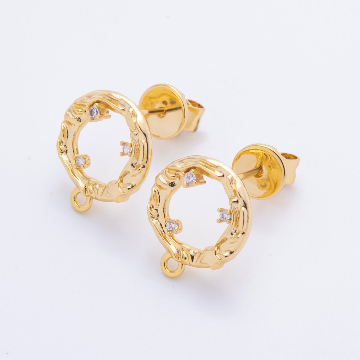 18K Gold Filled 15mm Clear CZ Cluster Open Molten Round Drop Stud Earrings Findings with Closed Loop for Charm | Z1363 - DLUXCA