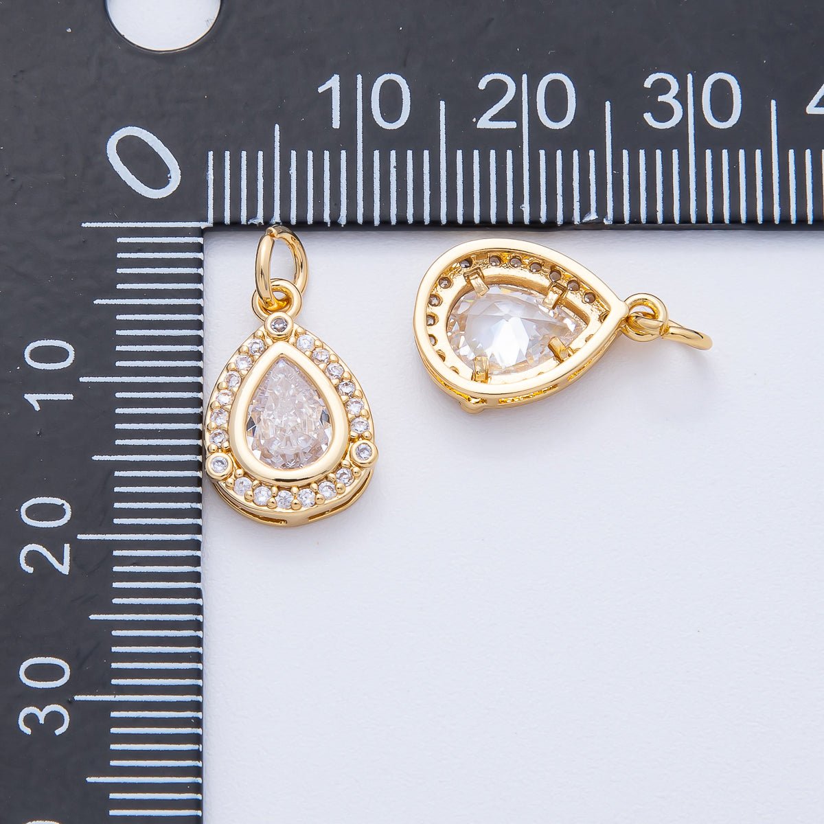 18K Gold Filled 15mm Clear CZ Micro Paved Teardrop Charm | AK169 - DLUXCA