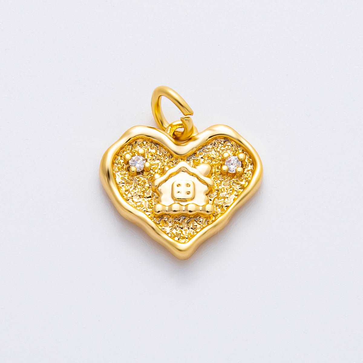 18K Gold Filled 15mm CZ House Home Molten Heart Charm in Gold & Silver | AF1358 - DLUXCA