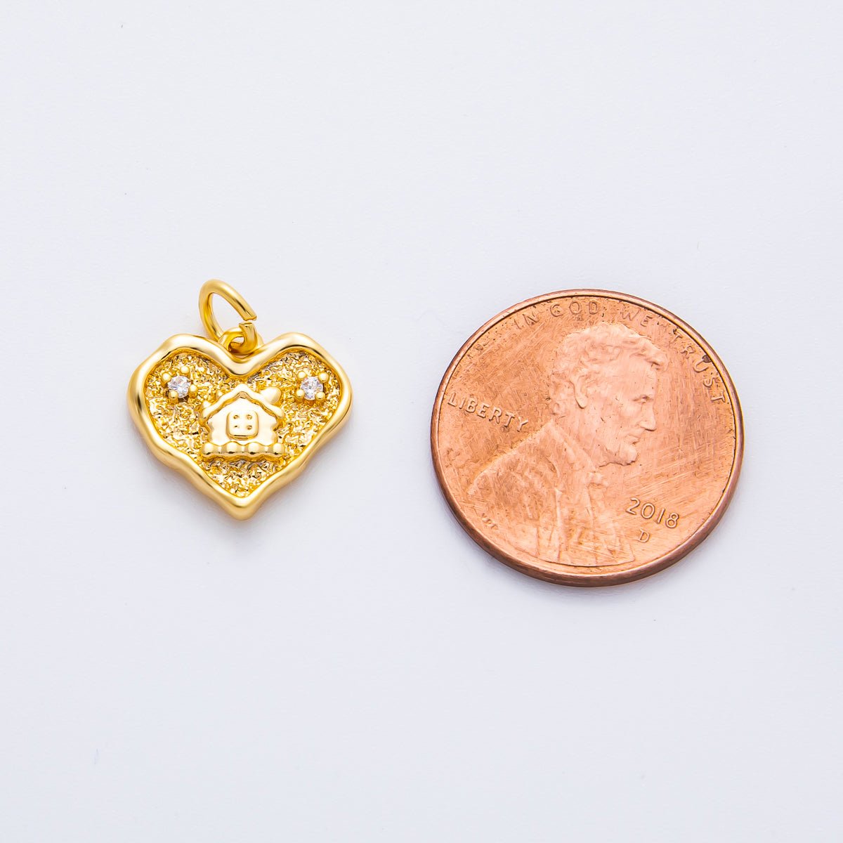 18K Gold Filled 15mm CZ House Home Molten Heart Charm in Gold & Silver | AF1358 - DLUXCA