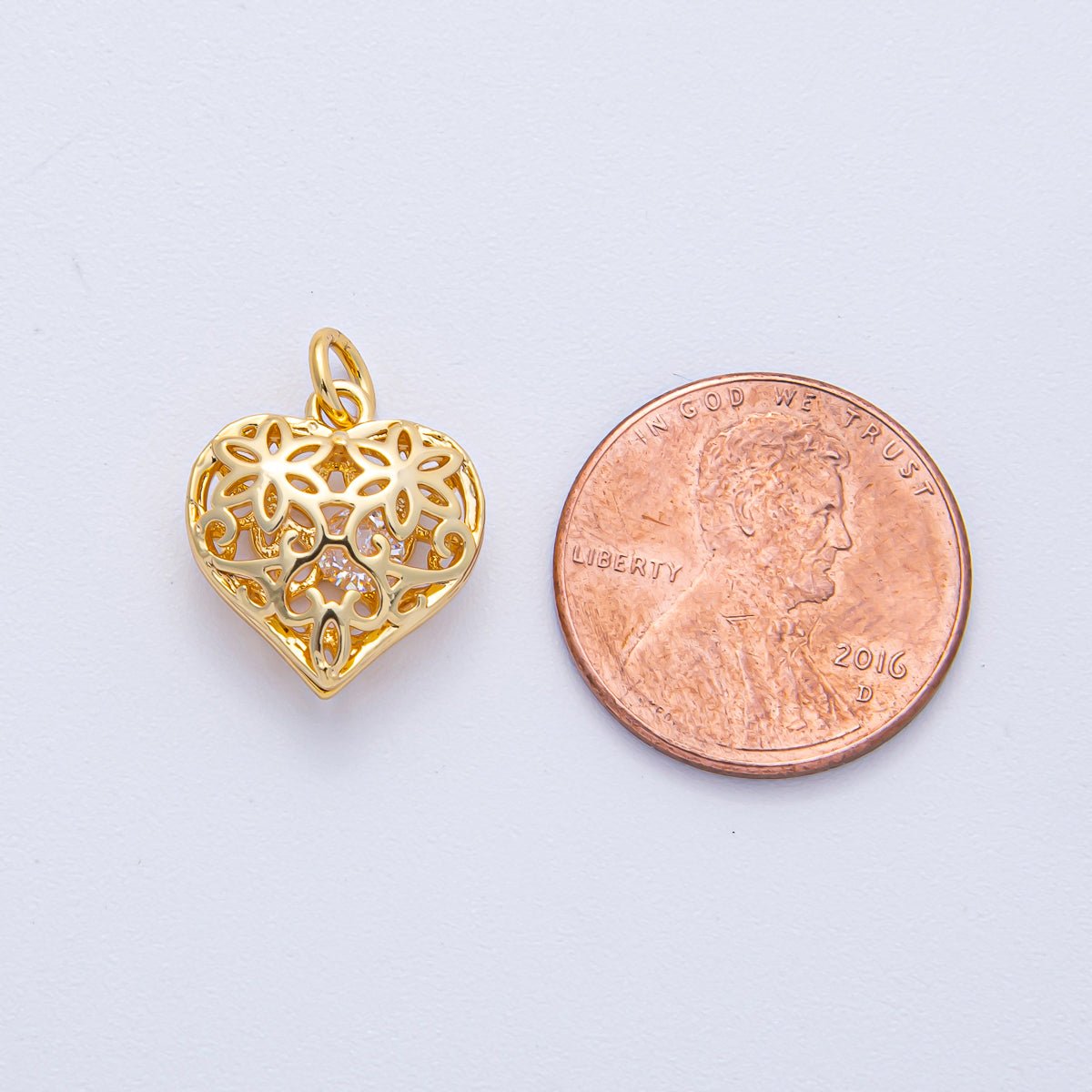 18K Gold Filled 15mm Filigree Open Chubby Heart Charm | AK037 - DLUXCA