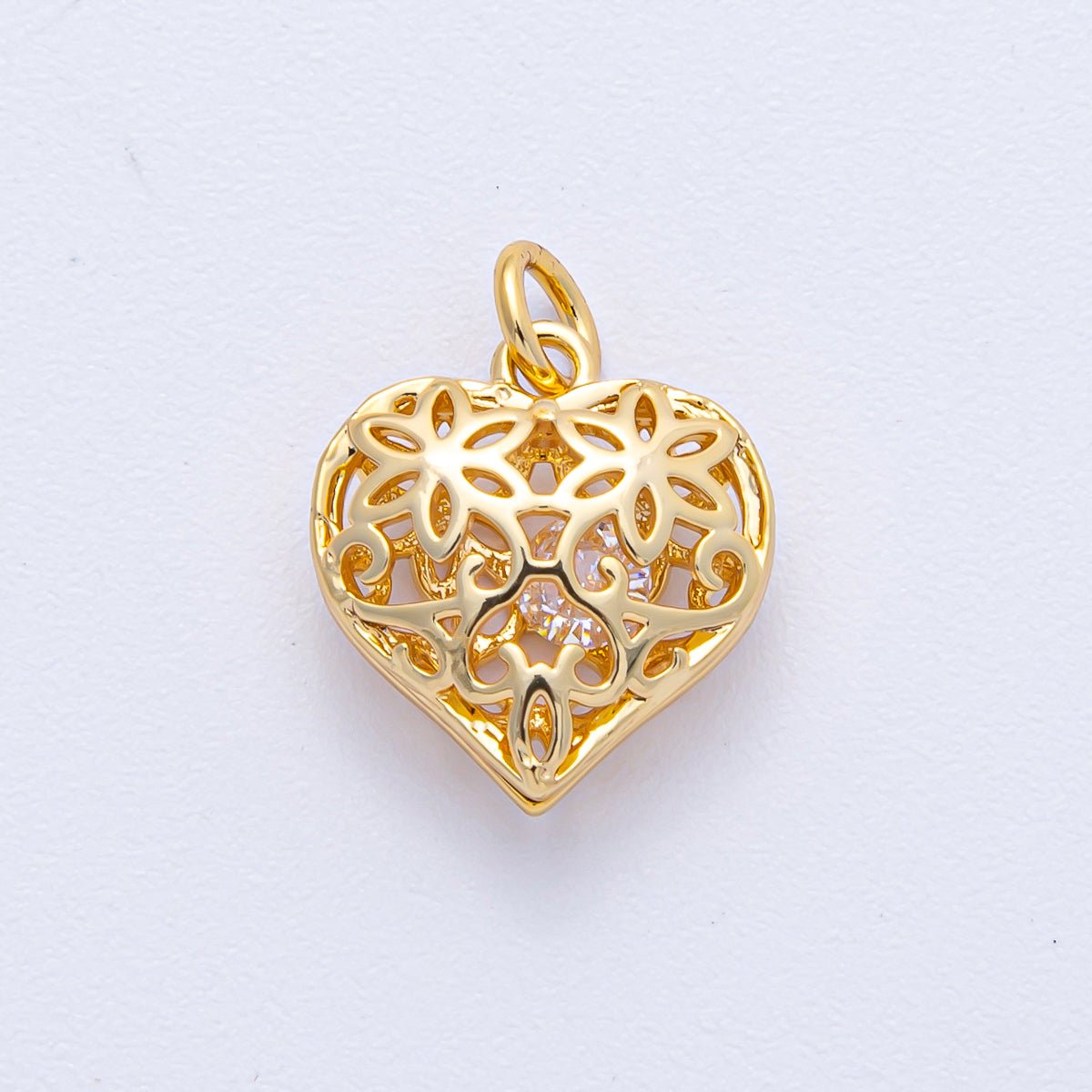 18K Gold Filled 15mm Filigree Open Chubby Heart Charm | AK037 - DLUXCA