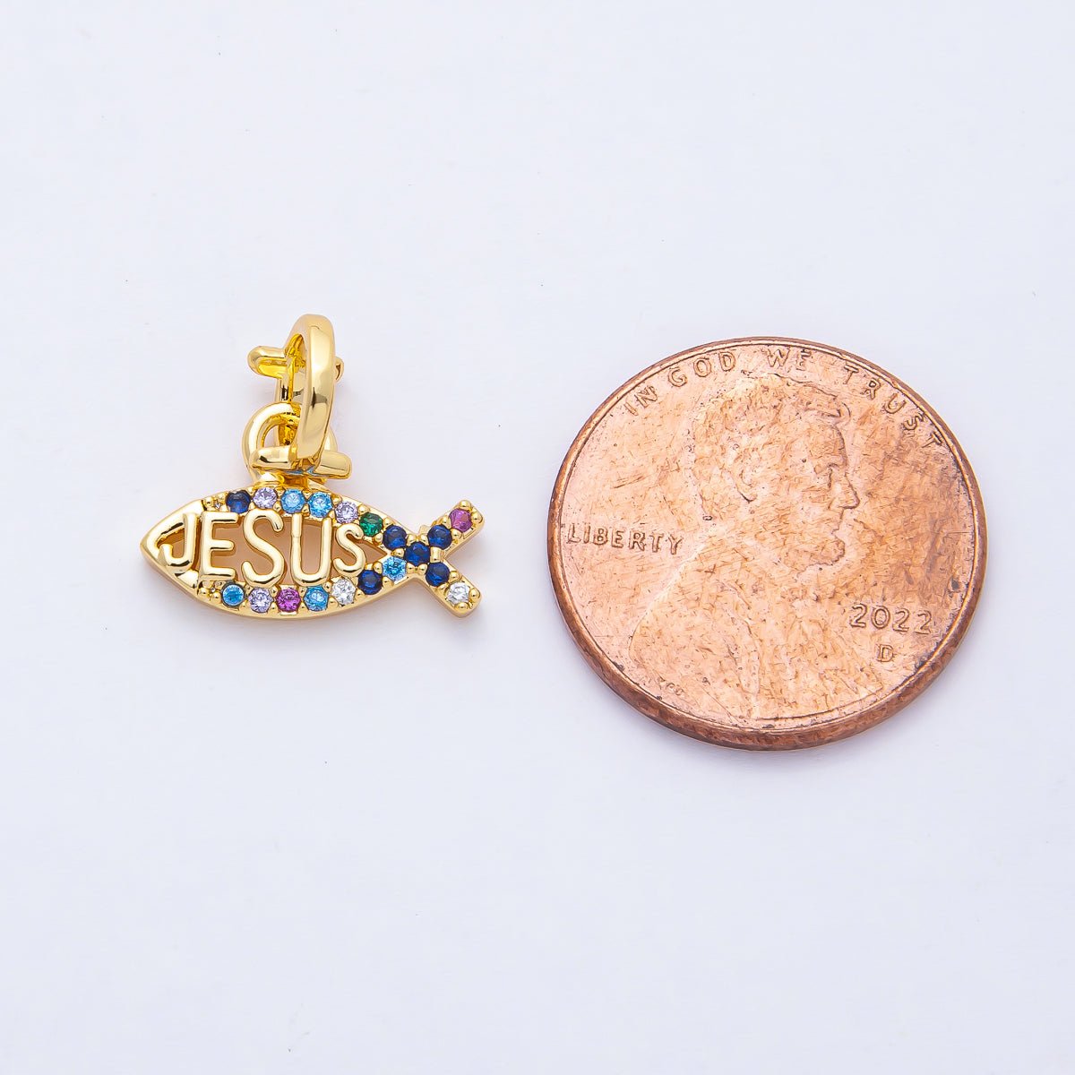18K Gold Filled 15mm Ichthys Jesus Fish Religious Christian Multi Color Charm | AF1464 - DLUXCA
