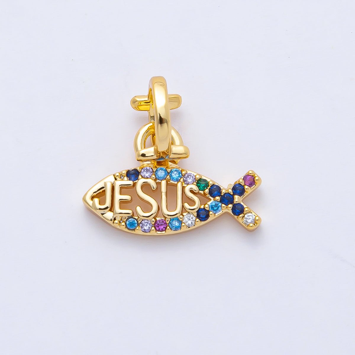 18K Gold Filled 15mm Ichthys Jesus Fish Religious Christian Multi Color Charm | AF1464 - DLUXCA