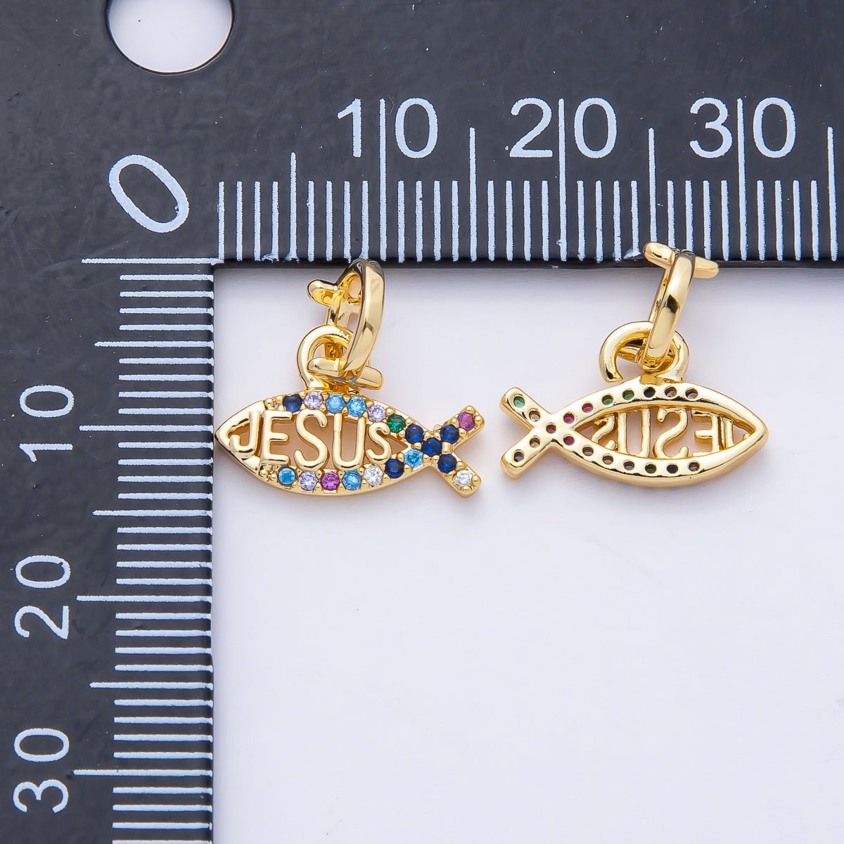 18K Gold Filled 15mm Ichthys Jesus Fish Religious Christian Multi Color Charm | AF1464 - DLUXCA