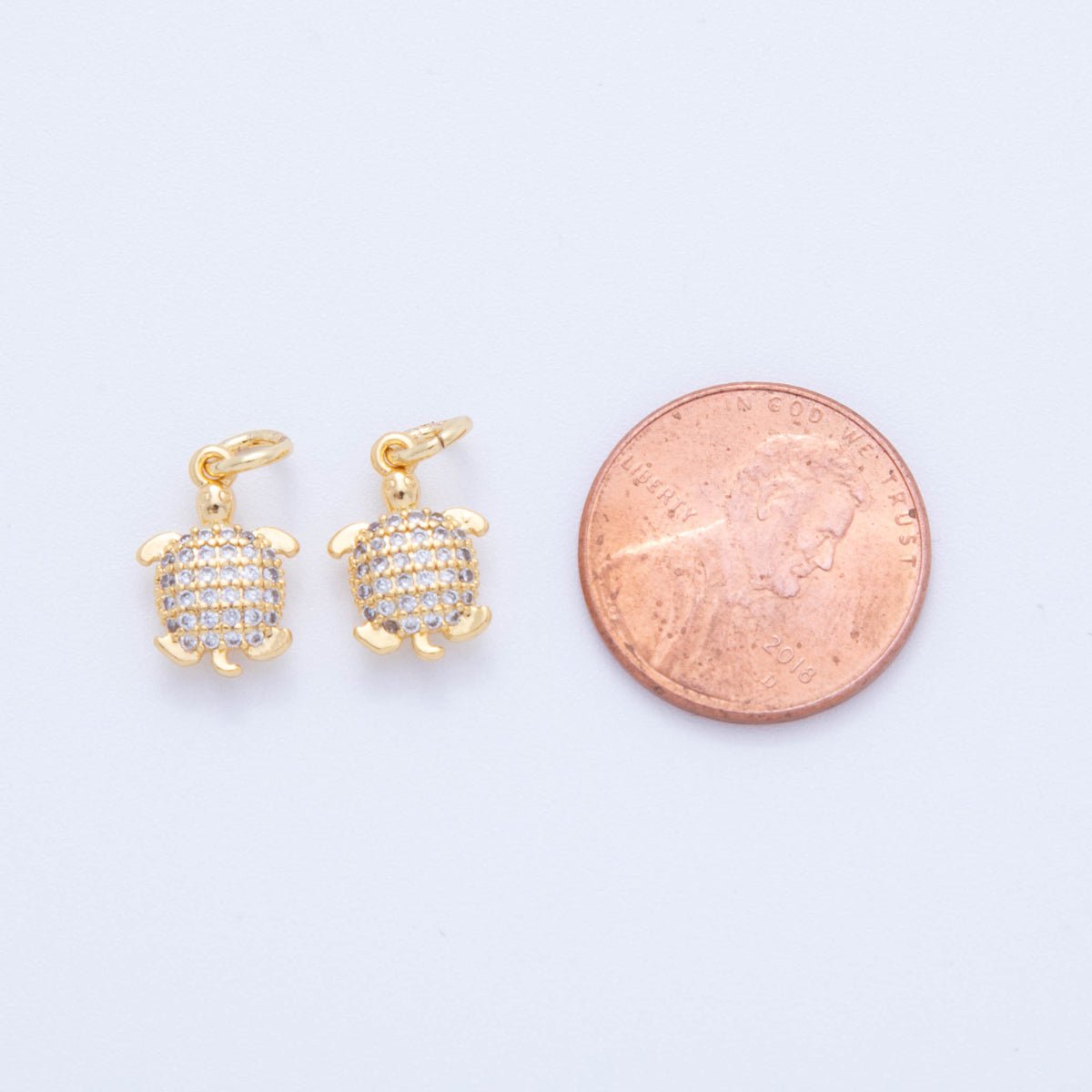 18K Gold Filled 15mm Micro Paved CZ Sea Turtle Tortoise Charm | C541 - DLUXCA