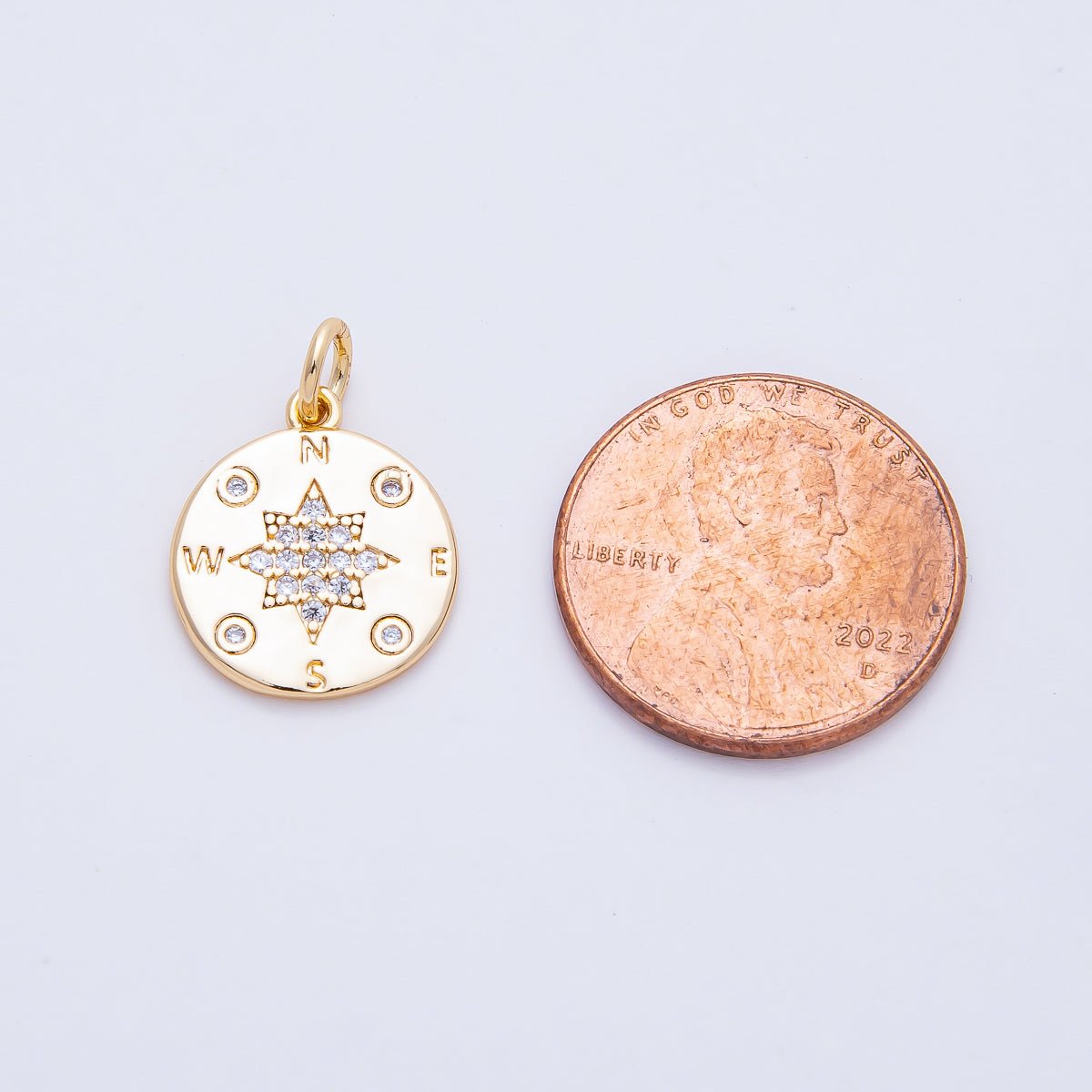 18K Gold Filled 15mm Micro Paved CZ Travel Compass North Star Charm | AF1459 - DLUXCA