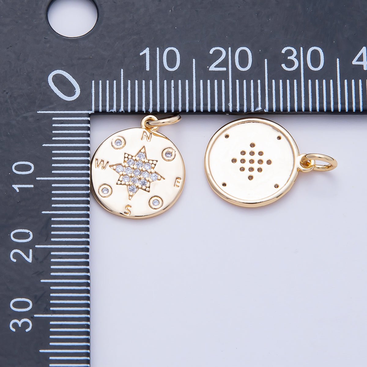 18K Gold Filled 15mm Micro Paved CZ Travel Compass North Star Charm | AF1459 - DLUXCA