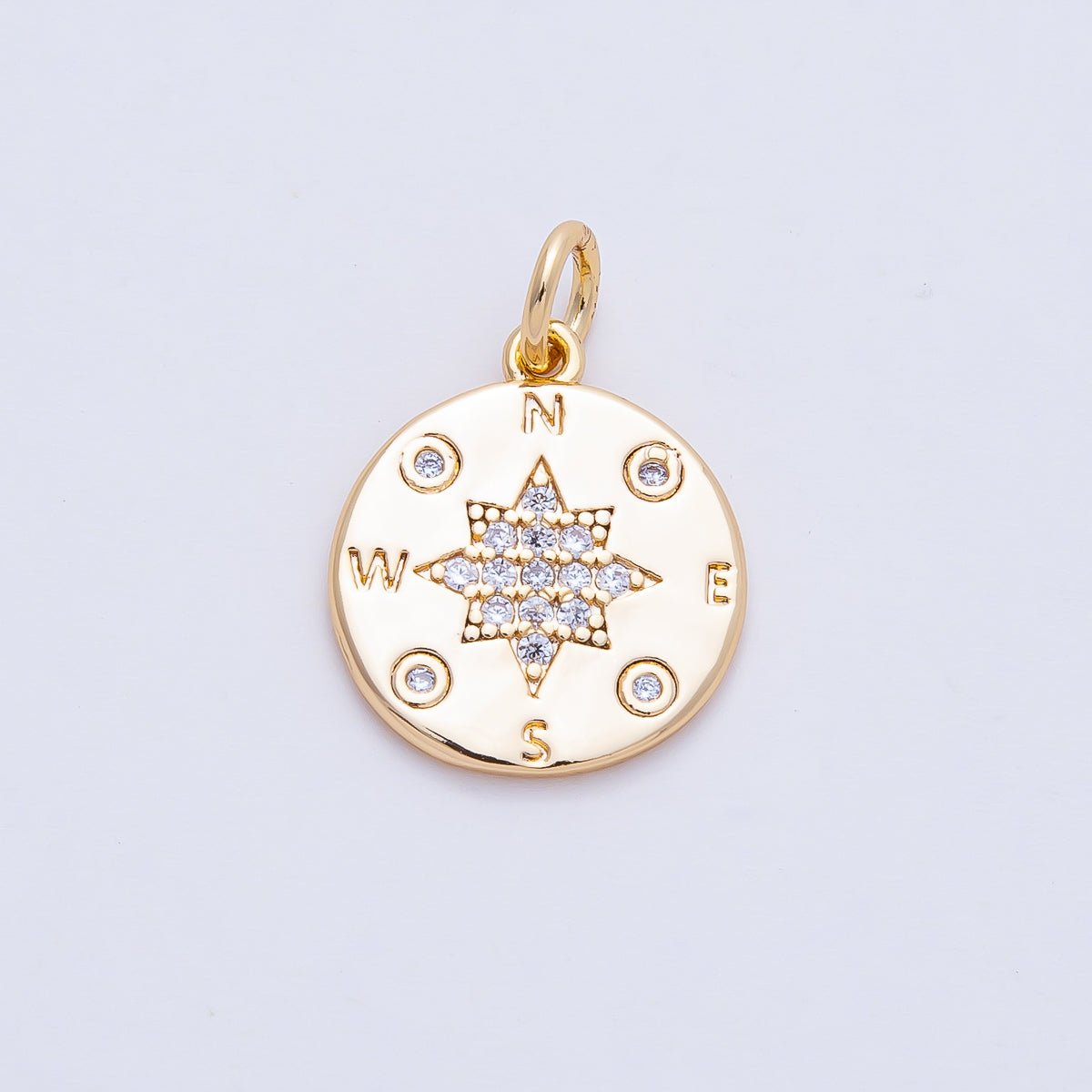 18K Gold Filled 15mm Micro Paved CZ Travel Compass North Star Charm | AF1459 - DLUXCA