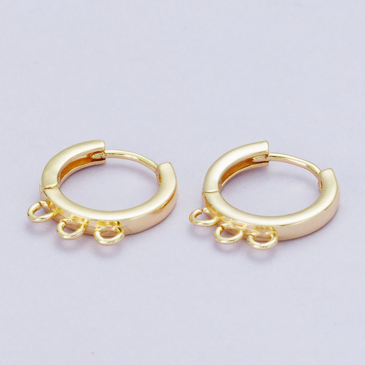 18K Gold Filled 15mm Minimalist Triple Open Loop Drop Huggie Earrings | Findings - 00108 - DLUXCA