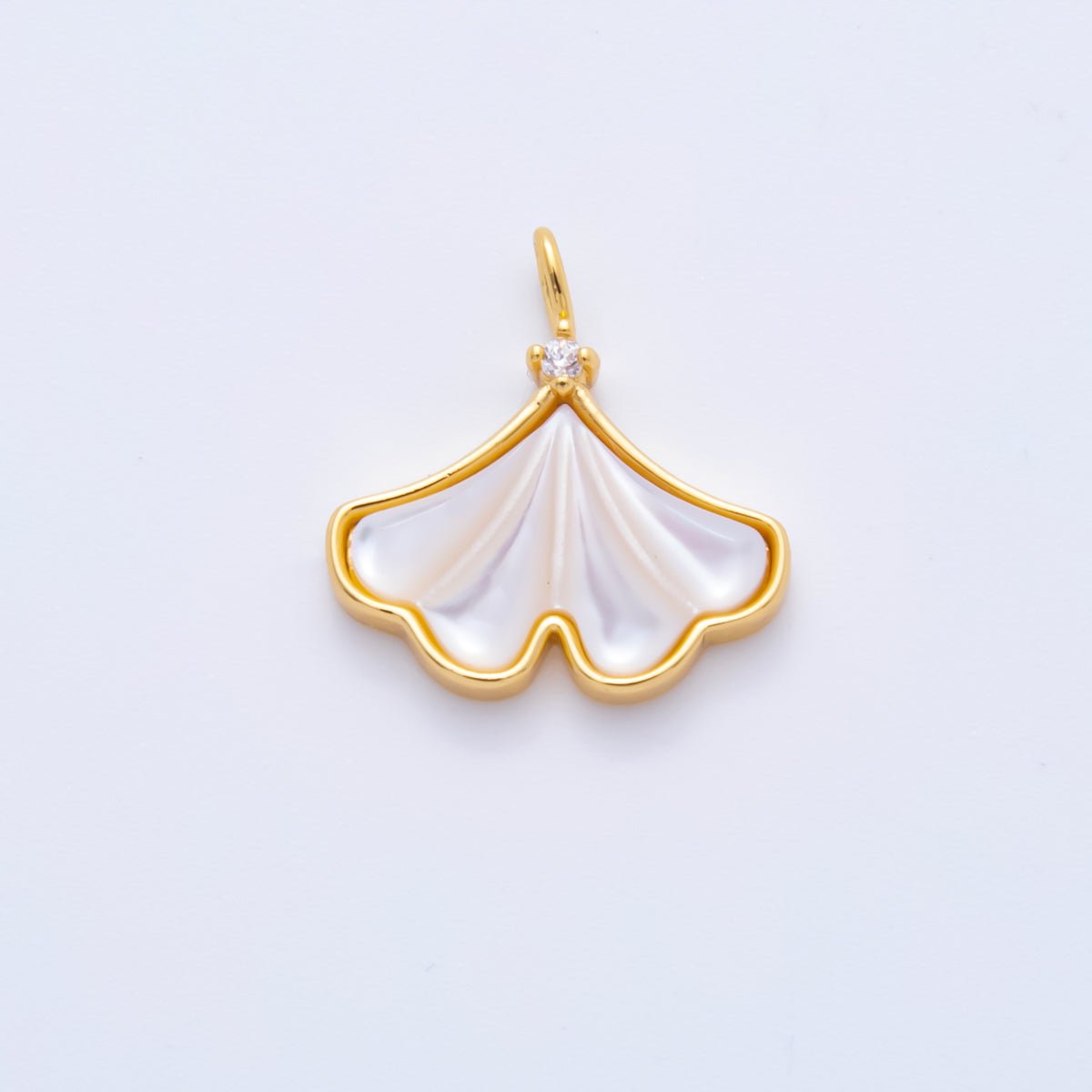 18K Gold Filled 15mm Mother of Pearl Fan - Shaped Mermaid Tail Charm | AH - 920 - DLUXCA