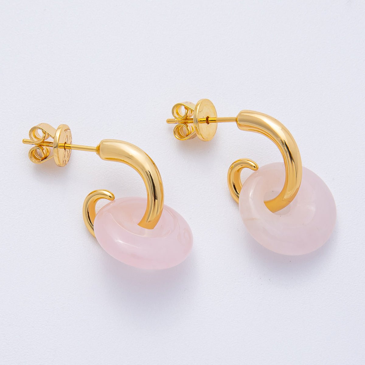 18K Gold Filled 15mm Natural Gemstone Curled C - Shaped Drop Hoop Earrings | AD1668 - AD1671 - DLUXCA