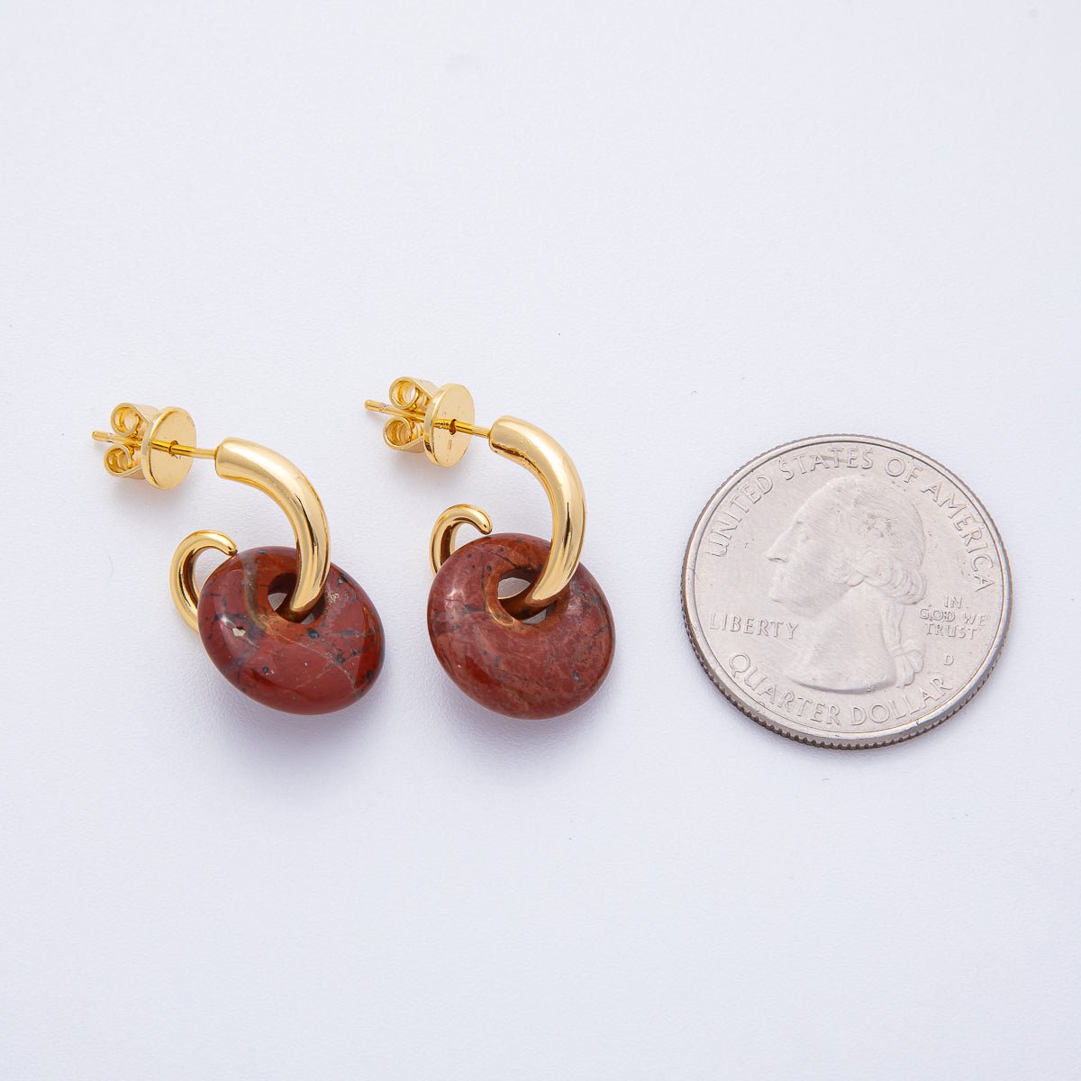 18K Gold Filled 15mm Natural Gemstone Curled C - Shaped Drop Hoop Earrings | AD1668 - AD1671 - DLUXCA