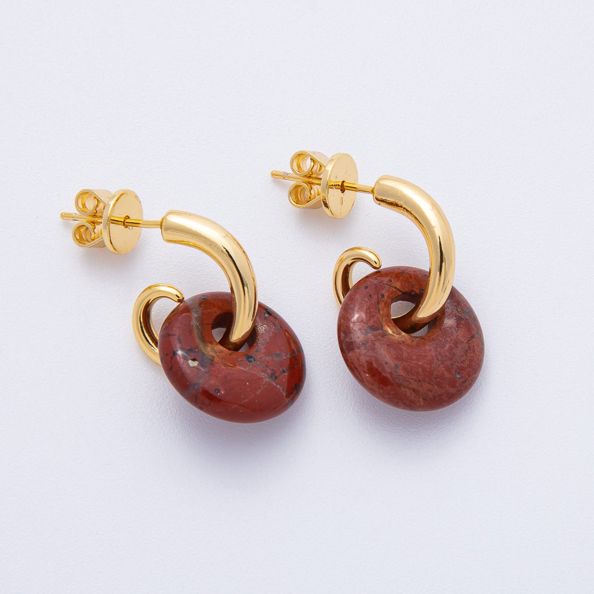 18K Gold Filled 15mm Natural Gemstone Curled C - Shaped Drop Hoop Earrings | AD1668 - AD1671 - DLUXCA
