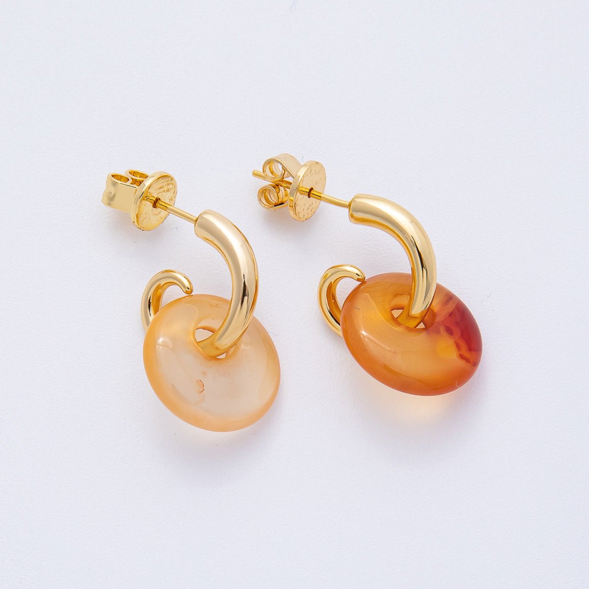 18K Gold Filled 15mm Natural Gemstone Curled C - Shaped Drop Hoop Earrings | AD1668 - AD1671 - DLUXCA