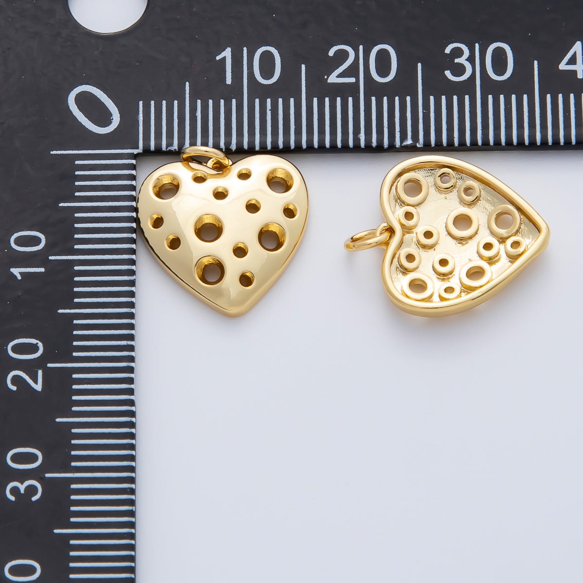 18K Gold Filled 15mm Open Dotted Heart Charm | AF1413 - DLUXCA