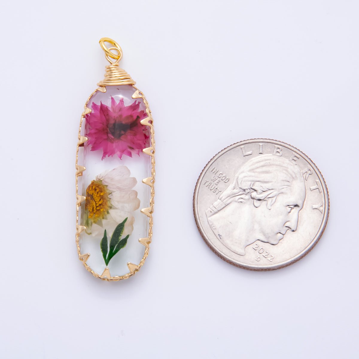 18K Gold Filled 15mm Resin Capsule Memories Flower Charm | AH856 AH857 - DLUXCA