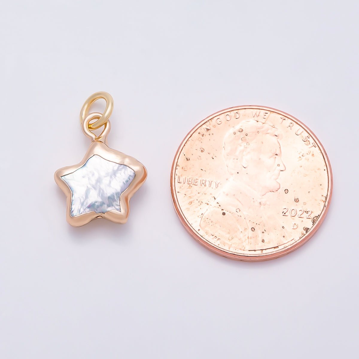 18K Gold Filled 15mm White Freshwater Pearl Foil Celestial Star Charm | Charms-01371 - DLUXCA